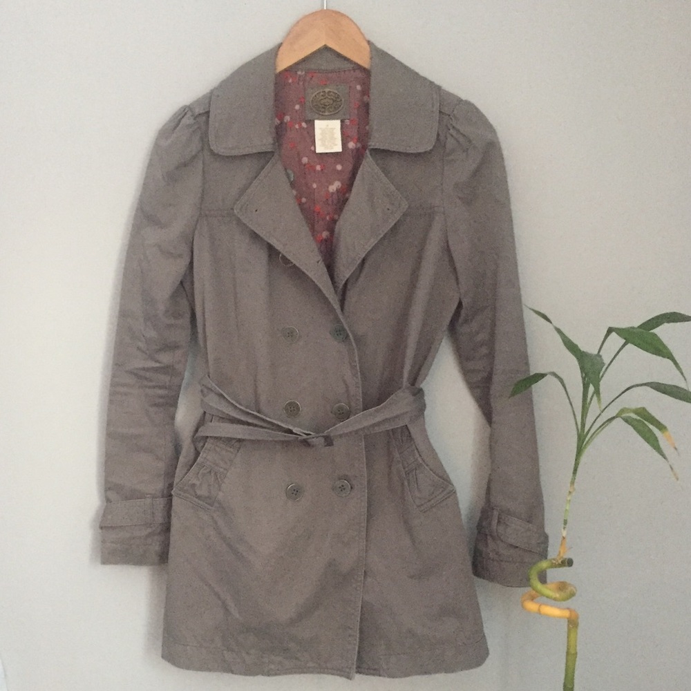 Anthropologie Taupe Double-Breasted Trench Coat with Belt